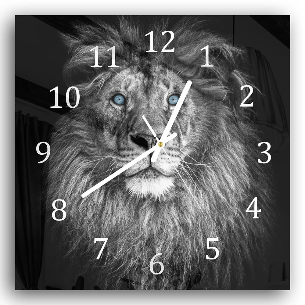 Wanduhr 30x30 - Löwe mit blauen Augen