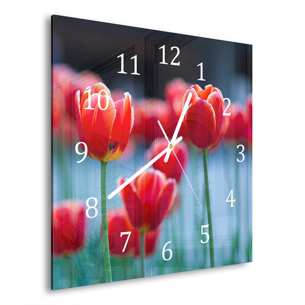 Wanduhr 30x30 - Rote Tulpen