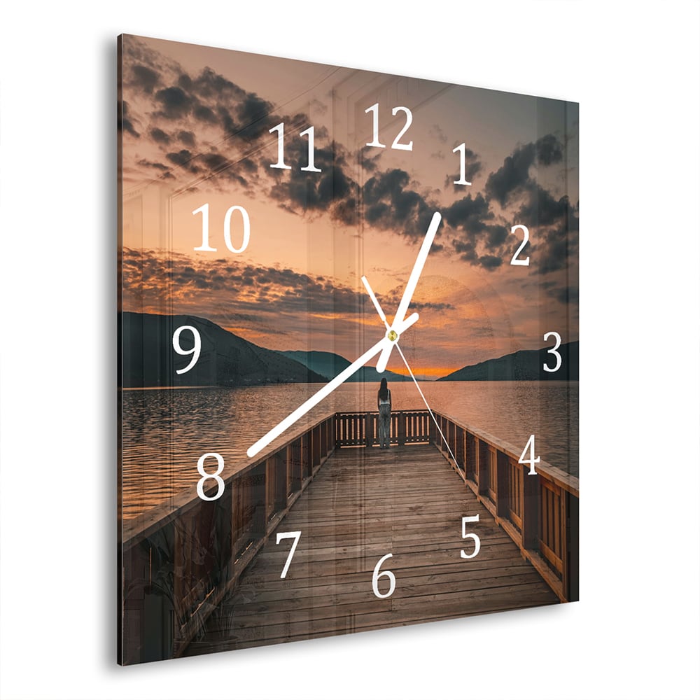 Wanduhr 30x30 - Steg am See