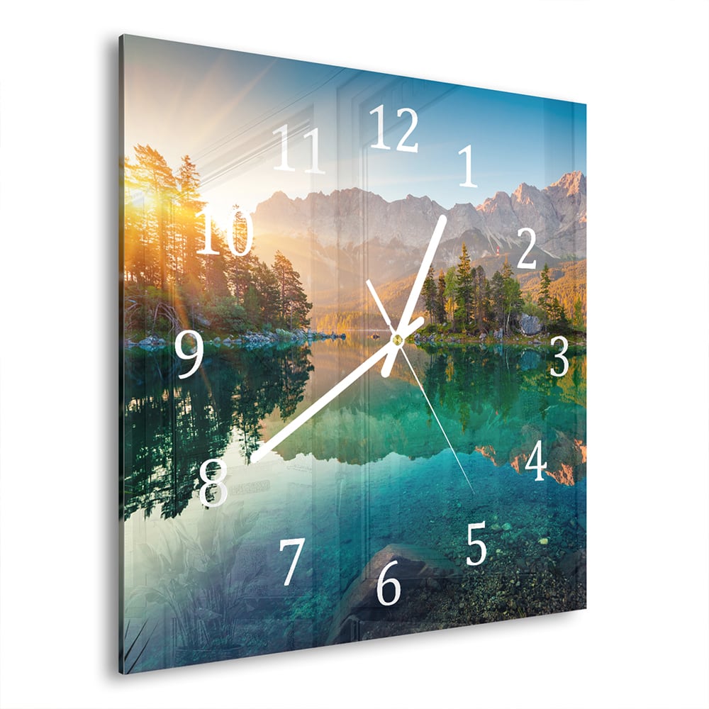 Wanduhr 30x30 - Sonnenaufgang am Eibsee