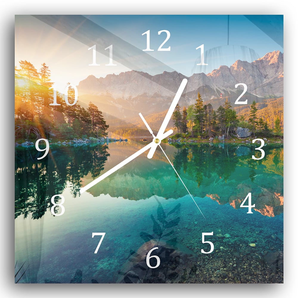 Wanduhr 30x30 - Sonnenaufgang am Eibsee