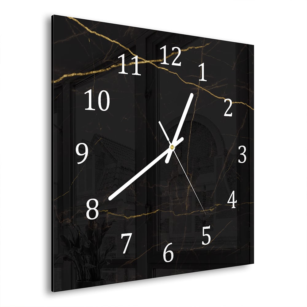 Wanduhr 30x30 - Schwarzer Marmor mit goldenen Adern