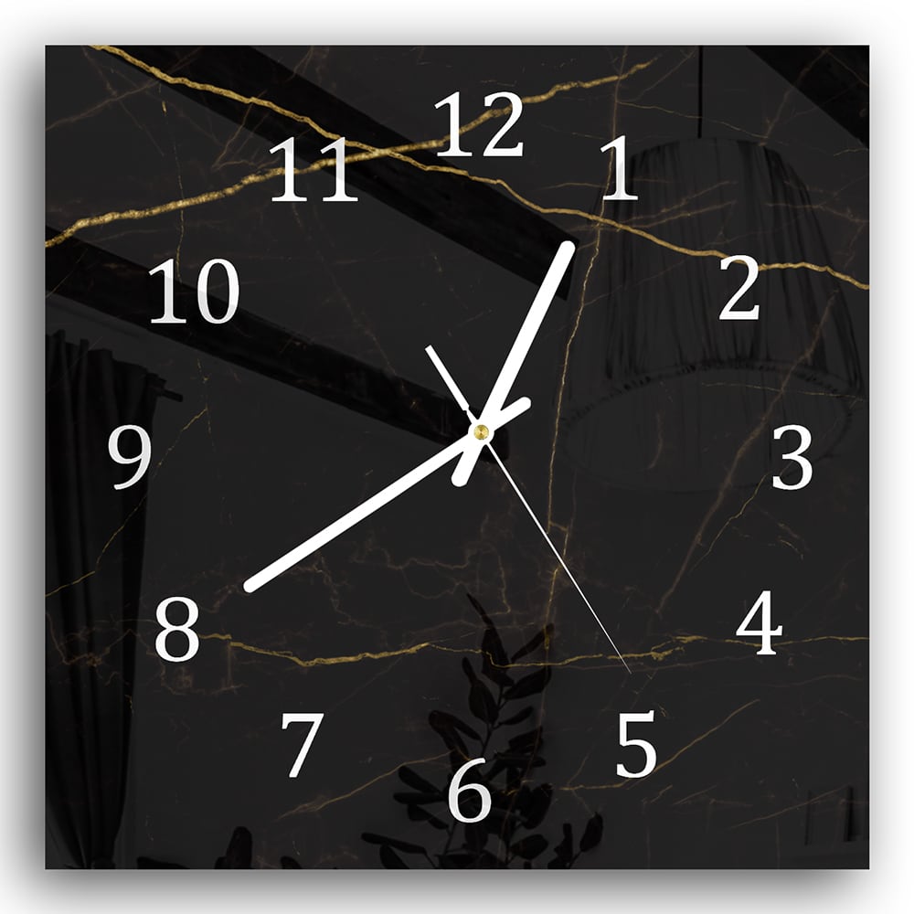 Wanduhr 30x30 - Schwarzer Marmor mit goldenen Adern