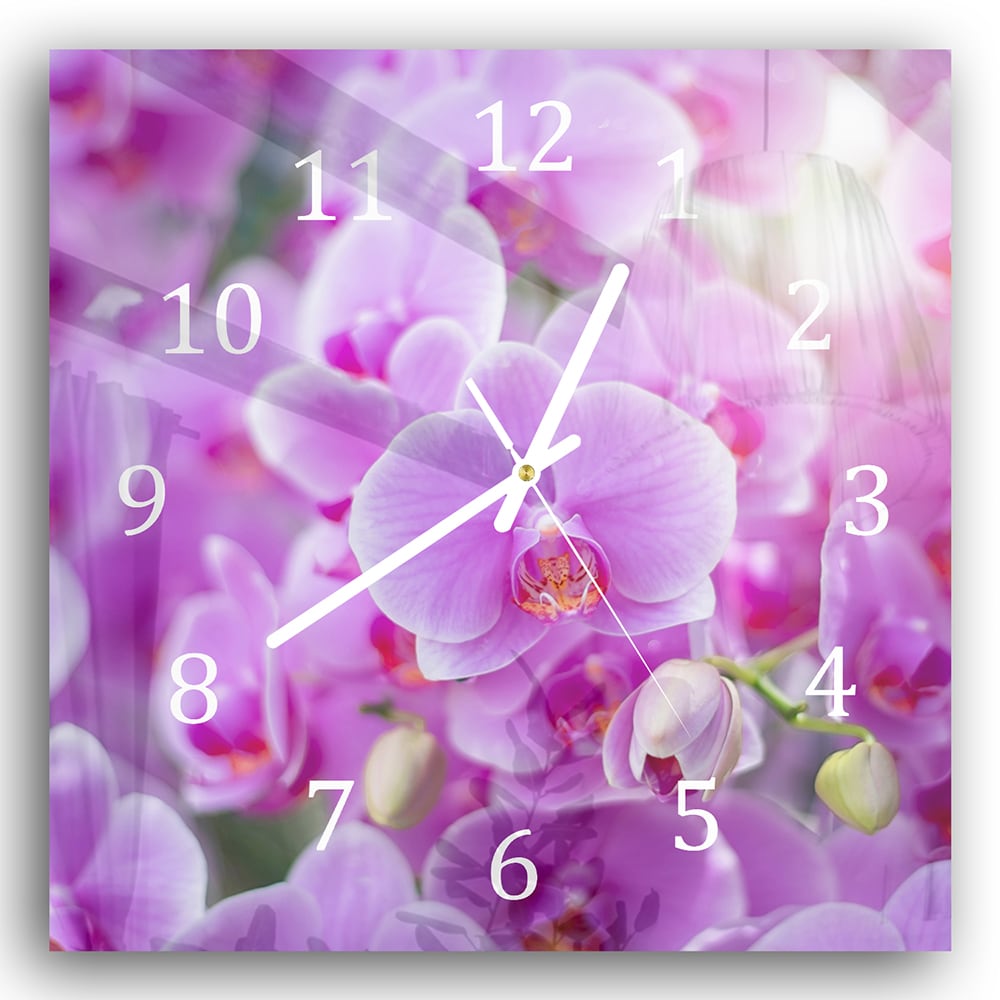 Wanduhr 30x30 - Strahlende Orchideen