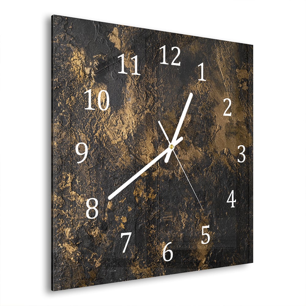 Wanduhr 30x30 - Schwarz-Gold-Textur