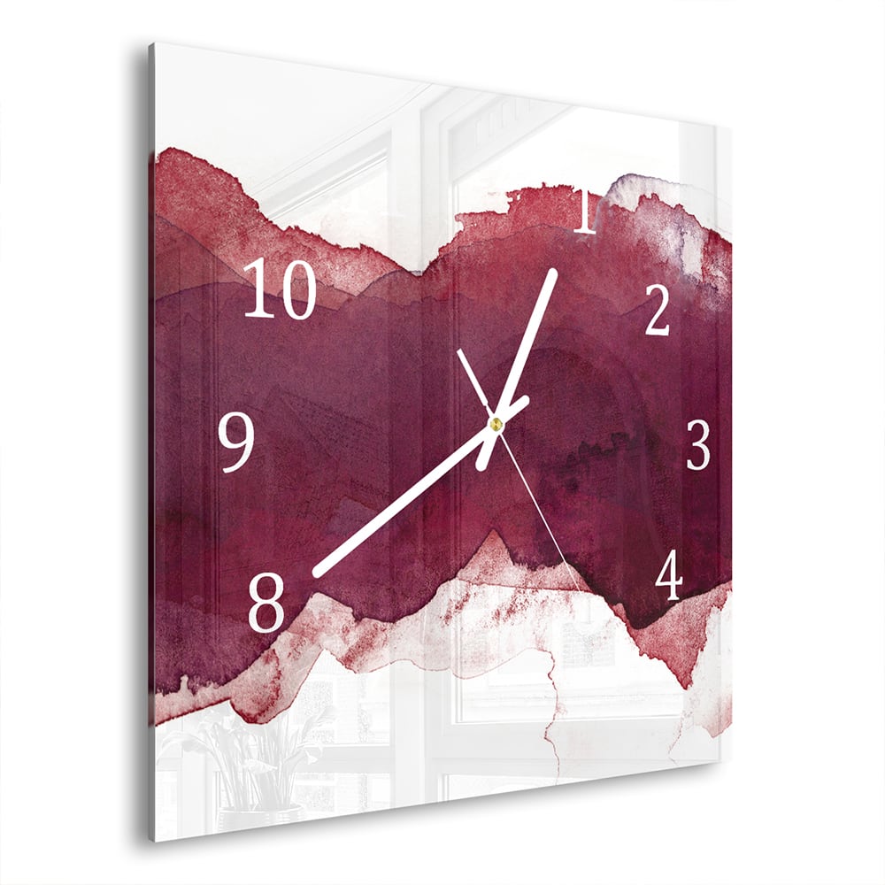 Wanduhr 30x30 - Roter Aquarellstreifen
