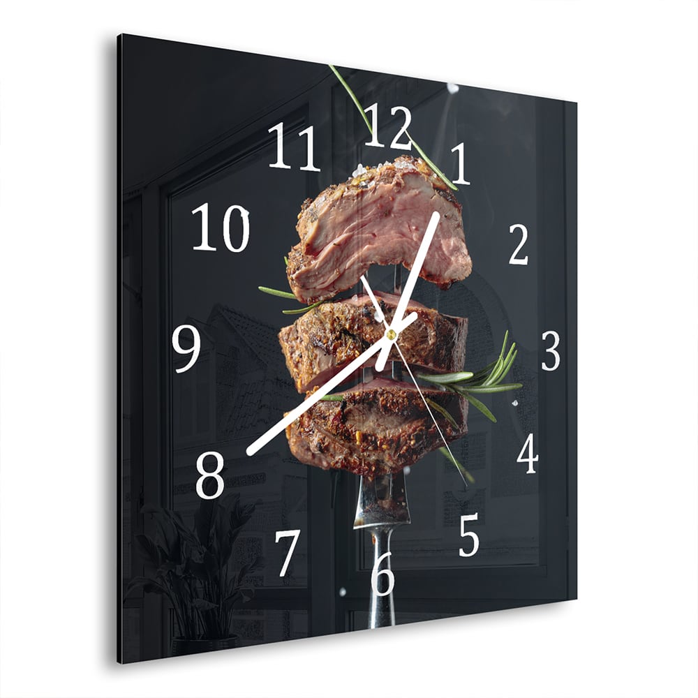 Wanduhr 30x30 - Steak auf Gabel