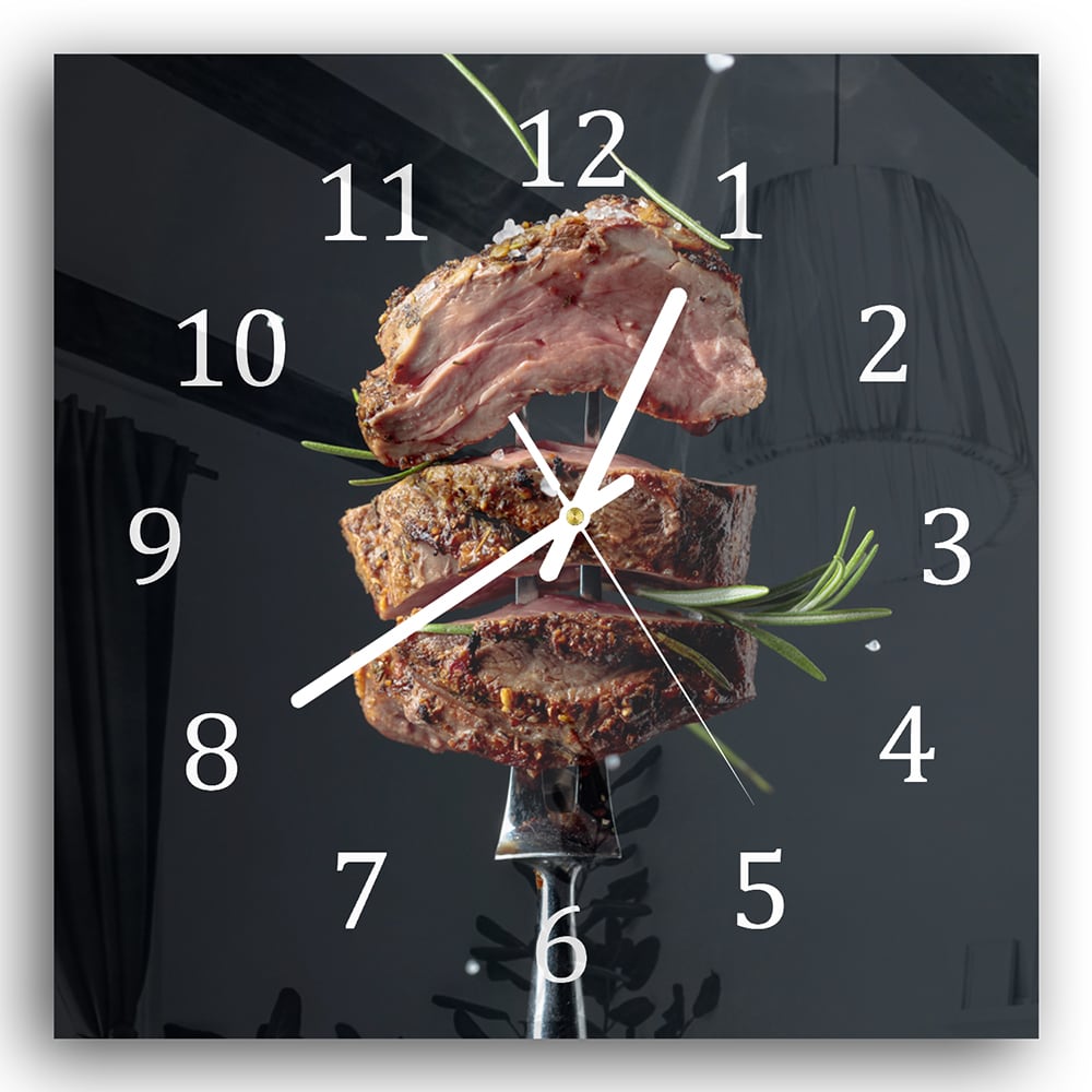 Wanduhr 30x30 - Steak auf Gabel