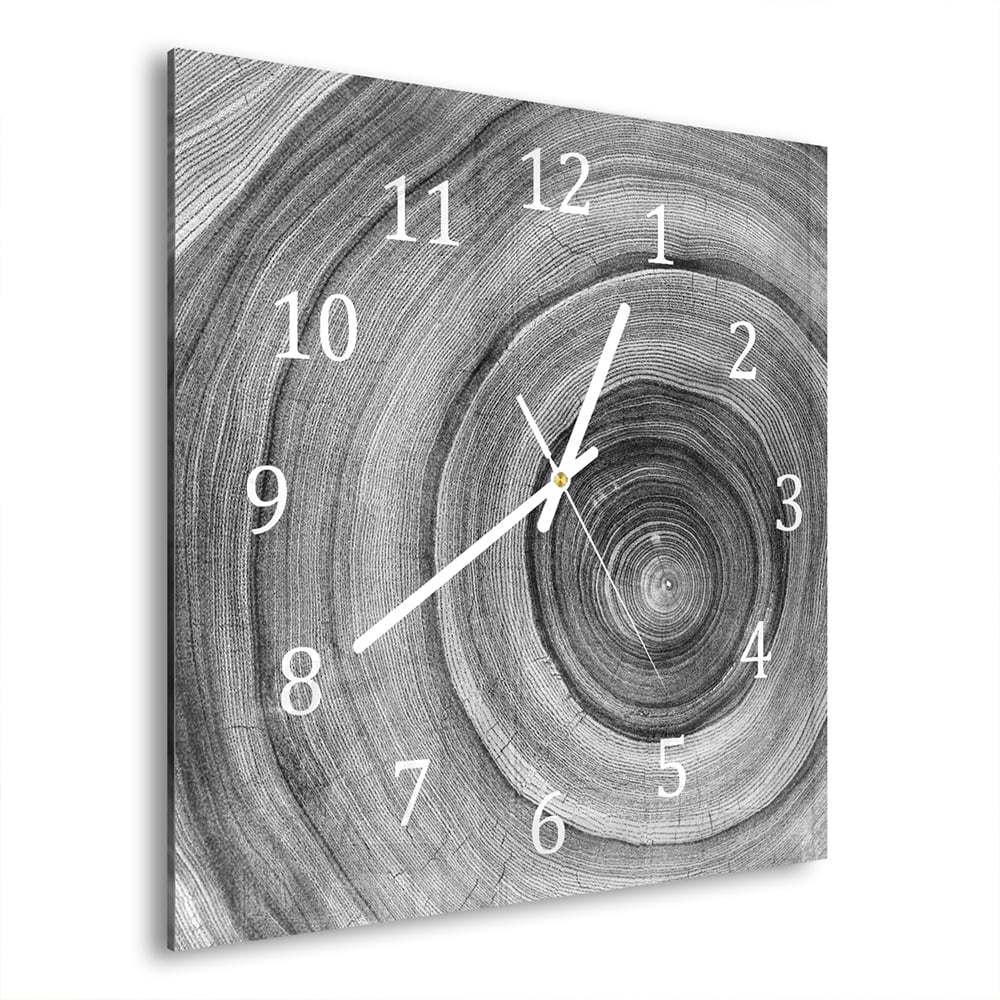 Wanduhr 30x30 - Schwarz-weiße Baumringe