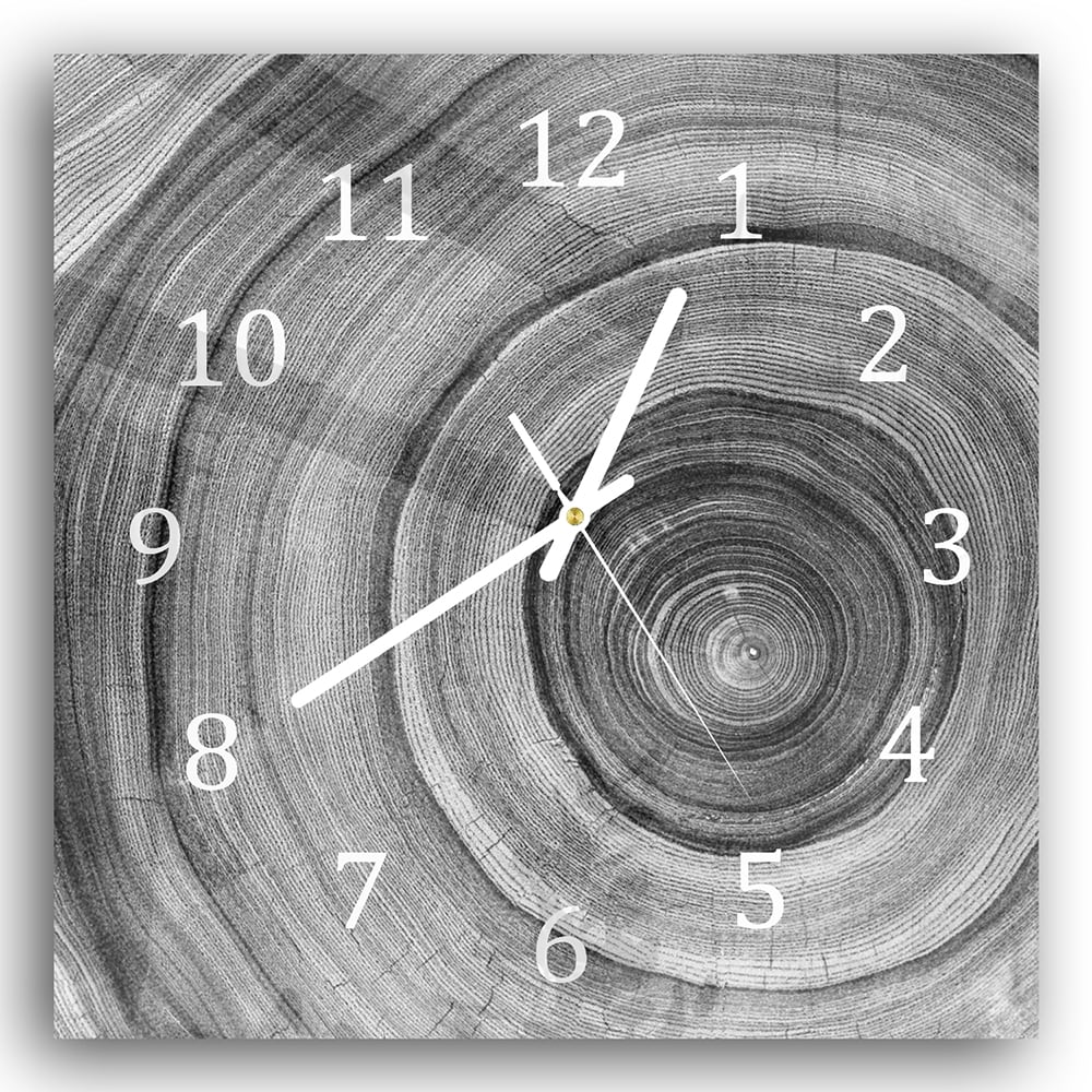 Wanduhr 30x30 - Schwarz-weiße Baumringe