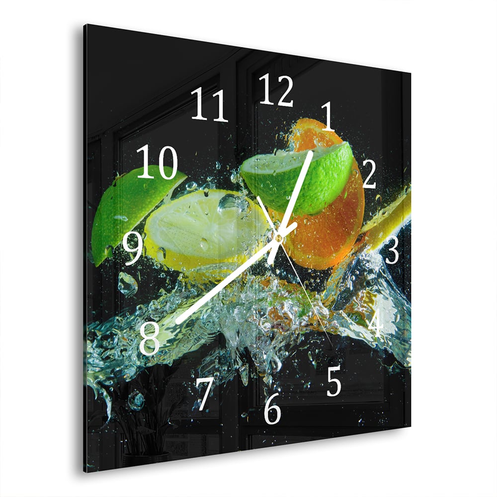 Wanduhr 30x30 - Zitrus-Splash