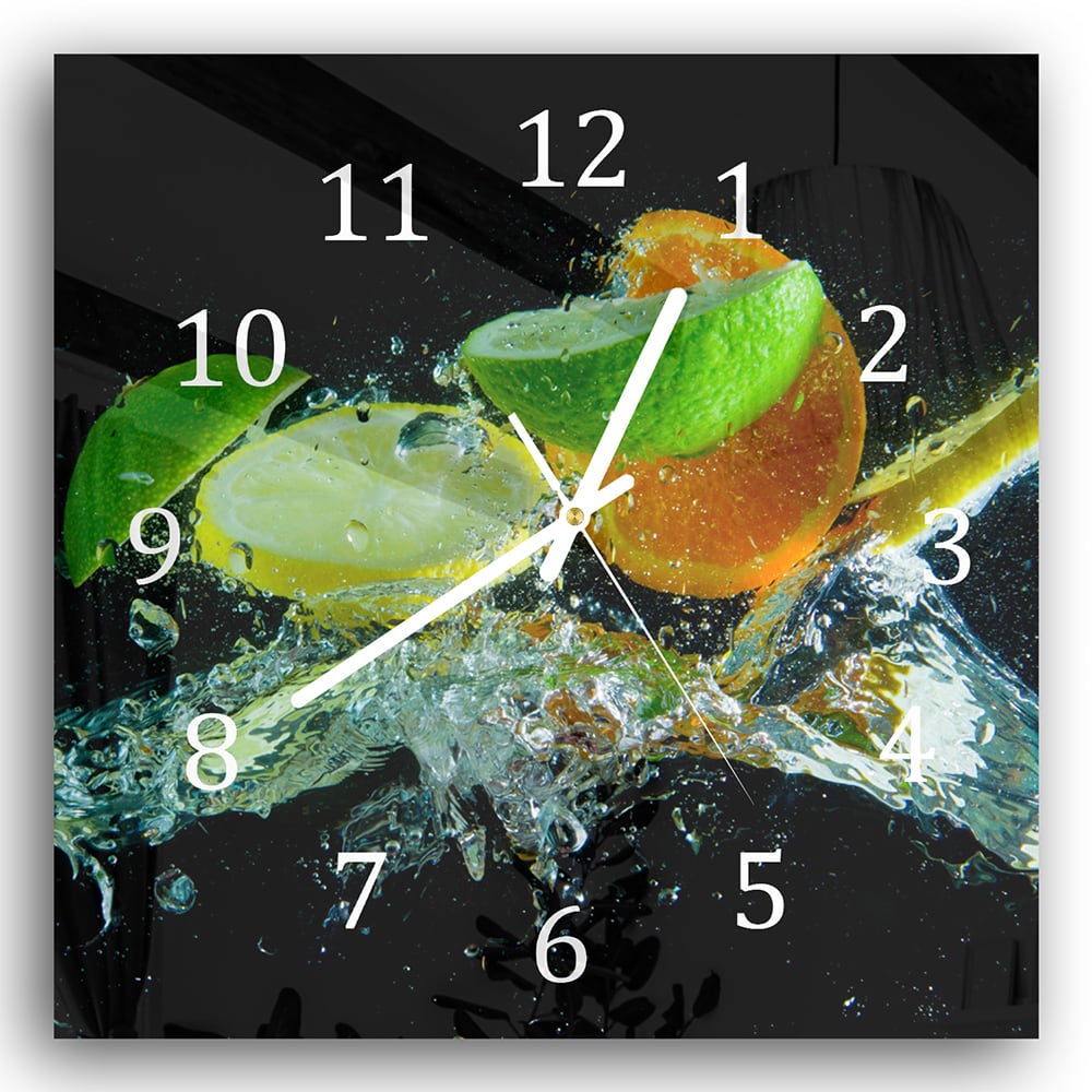 Wanduhr 30x30 - Zitrus-Splash