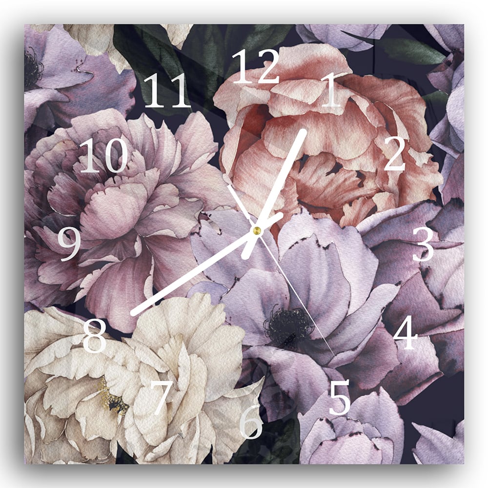 Wanduhr 30x30 - Blumenmuster aus Aquarell