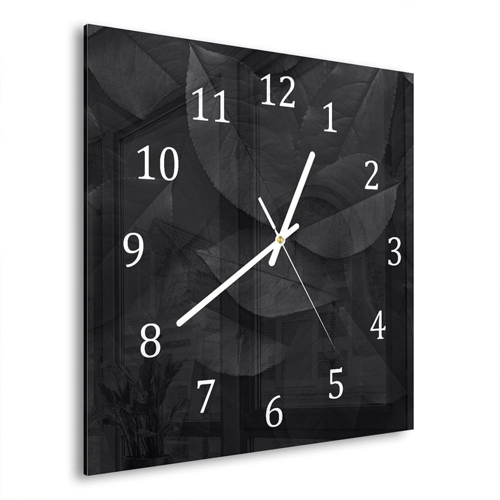 Wanduhr 30x30 - Schwarze Blätter