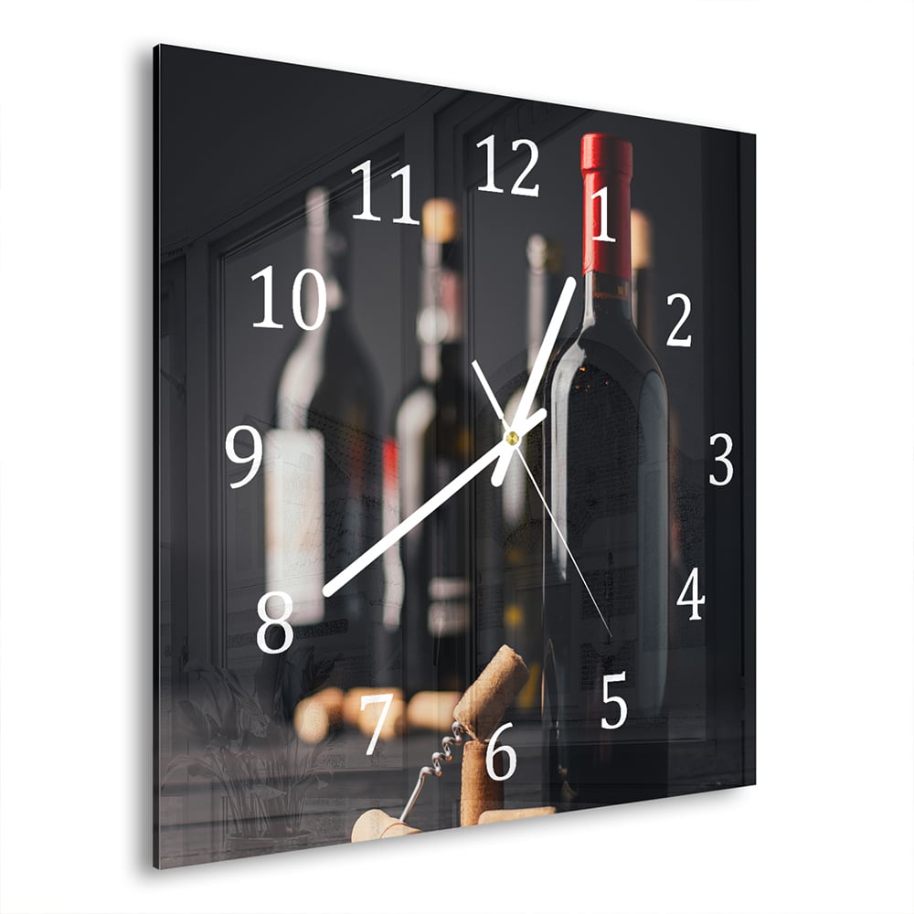 Wanduhr 30x30 - Weinflasche und Korken