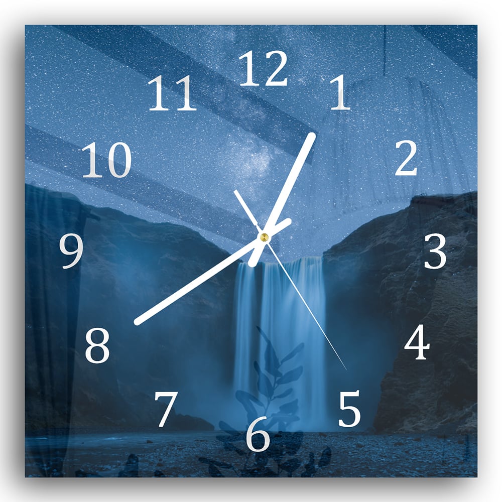 Wanduhr 30x30 - Wasserfall unter der Milchstraße