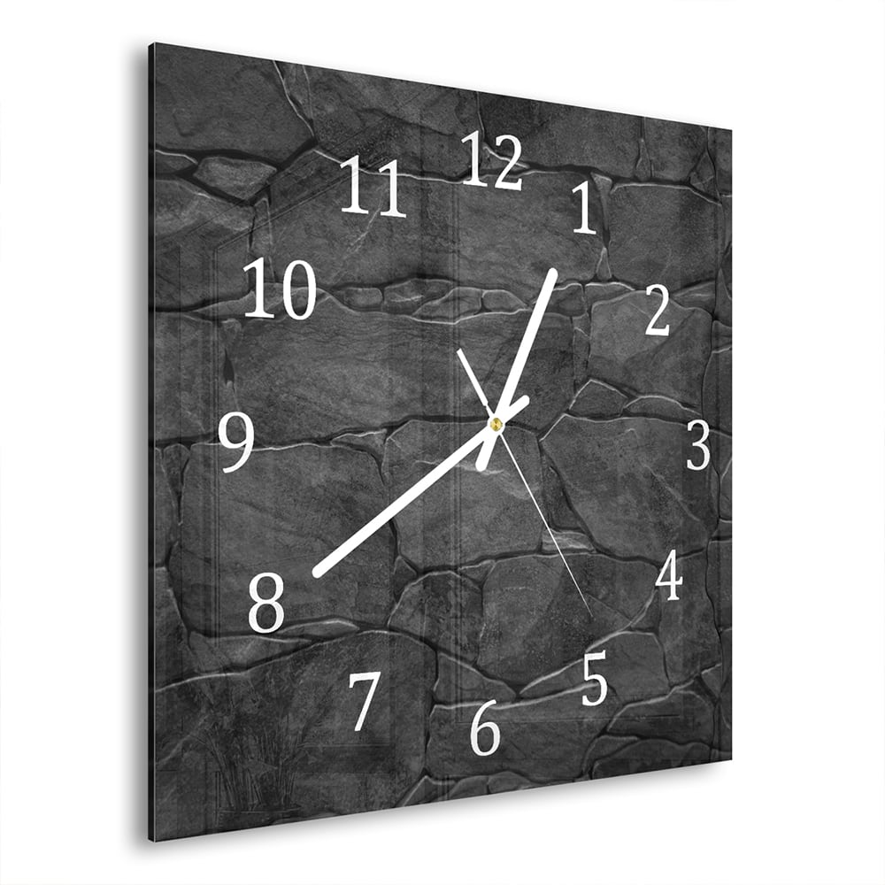 Wanduhr 30x30 - Schwarze Steinmauer