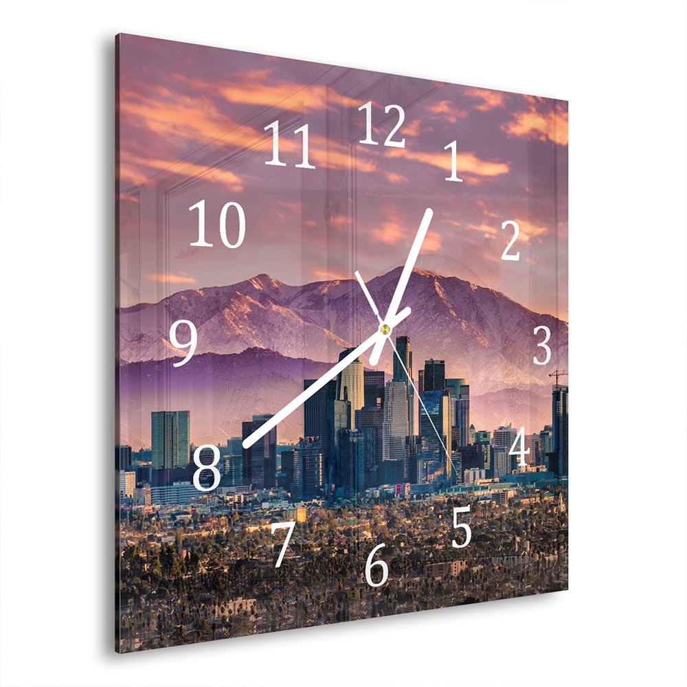 Wanduhr 30x30 - Los Angeles Skyline bei Sonnenuntergang