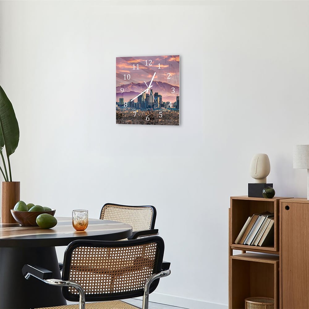 Wanduhr 30x30 - Los Angeles Skyline bei Sonnenuntergang