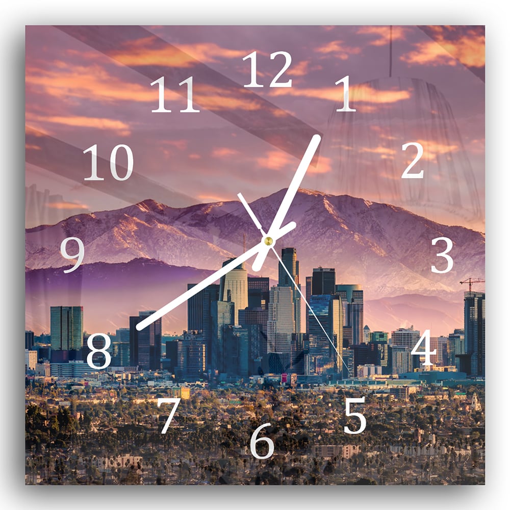 Wanduhr 30x30 - Los Angeles Skyline bei Sonnenuntergang