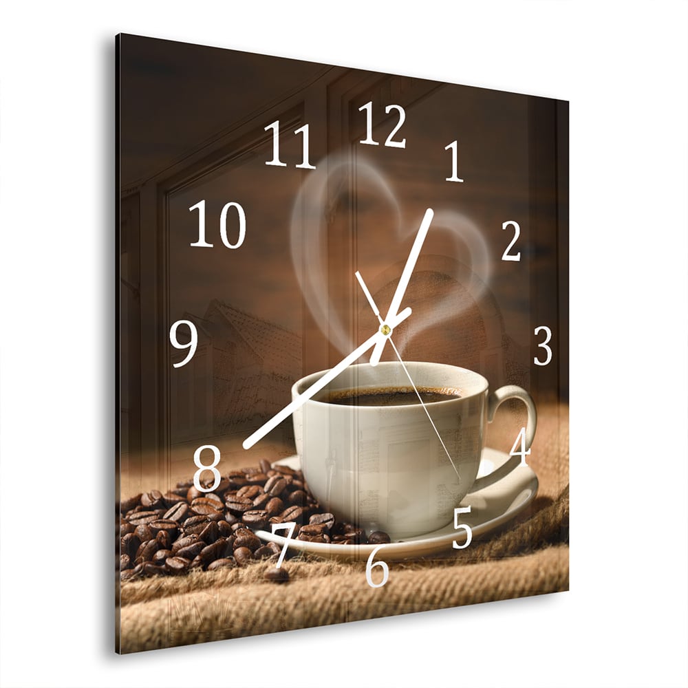 Wanduhr 30x30 - Kaffee mit Herz