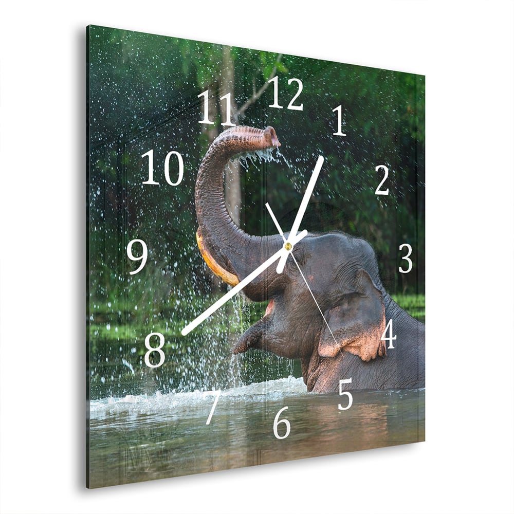 Wanduhr 30x30 - Badender Elefant