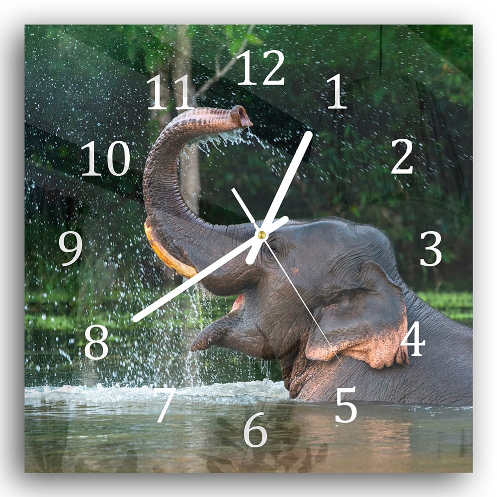 Wanduhr 30x30 - Badender Elefant