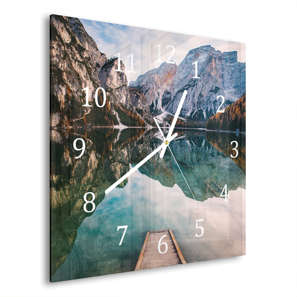 Wanduhr 30x30 - Steg am Bergsee