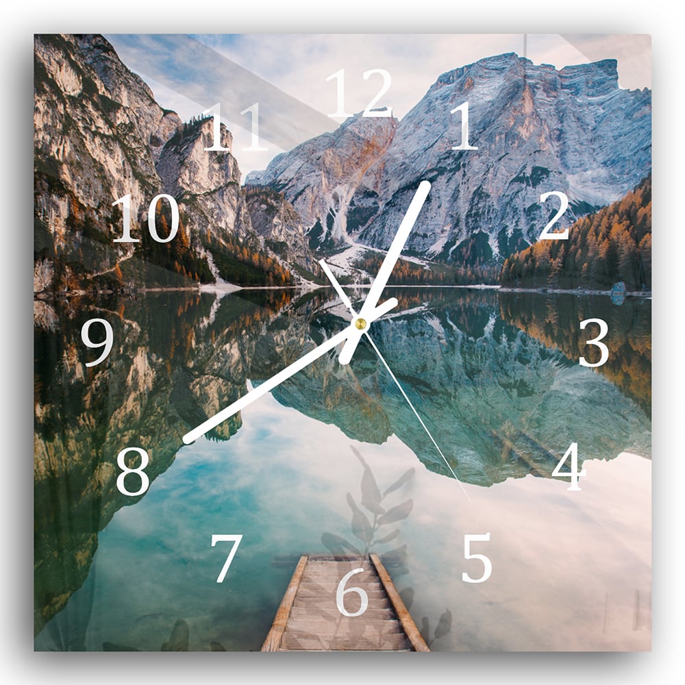 Wanduhr 30x30 - Steg am Bergsee