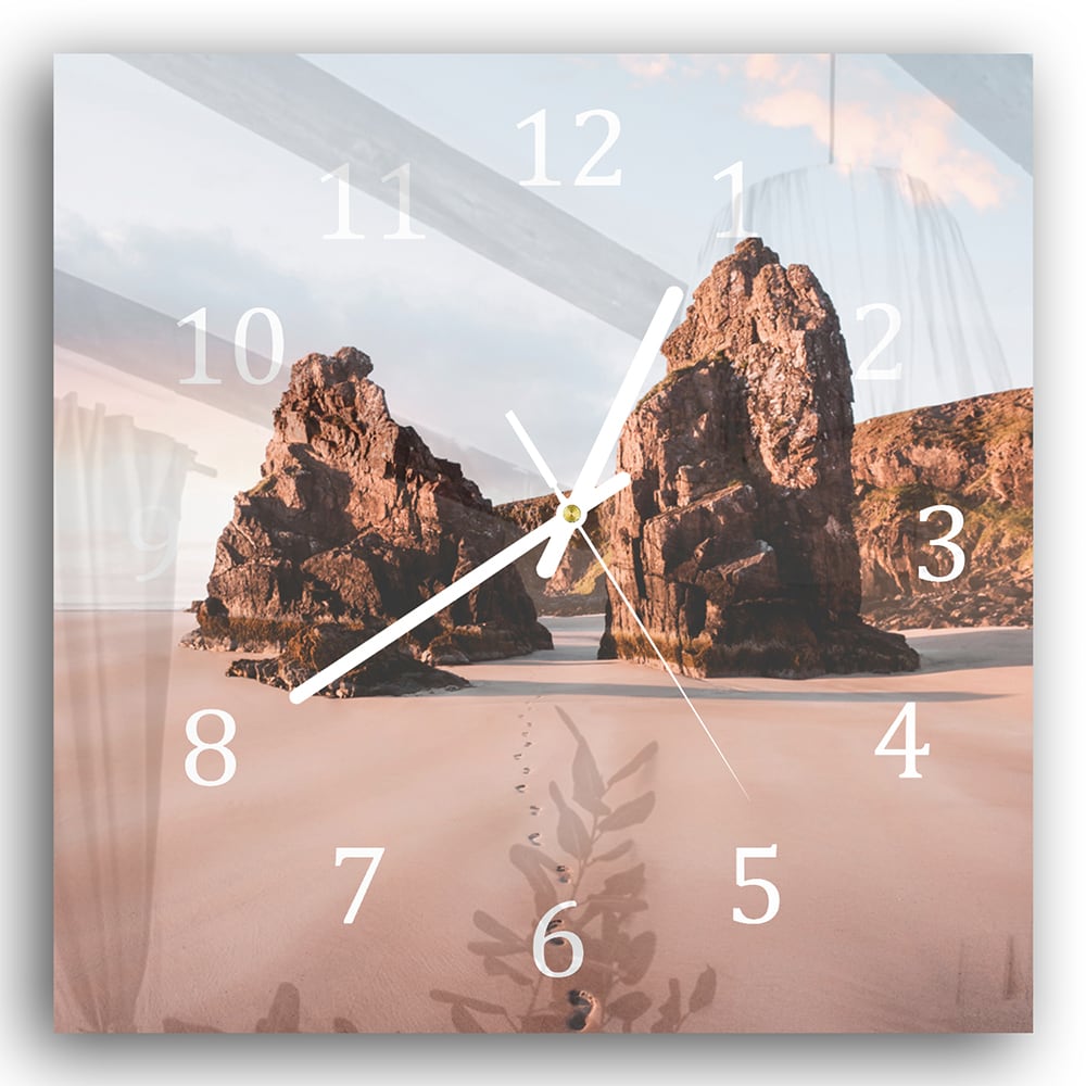 Wanduhr 30x30 - Felsen am Strand