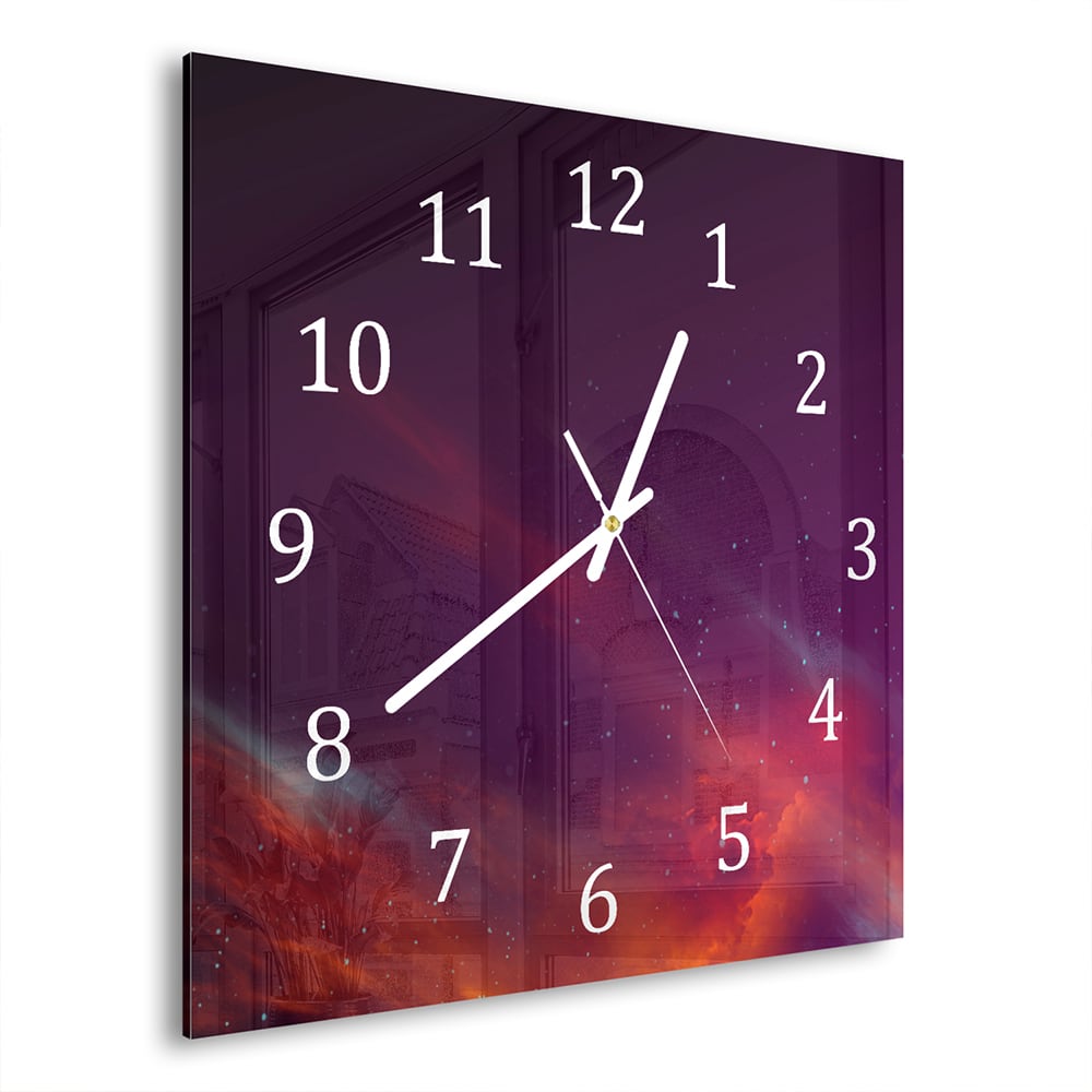 Wanduhr 30x30 - Roter Weltraumhintergrund