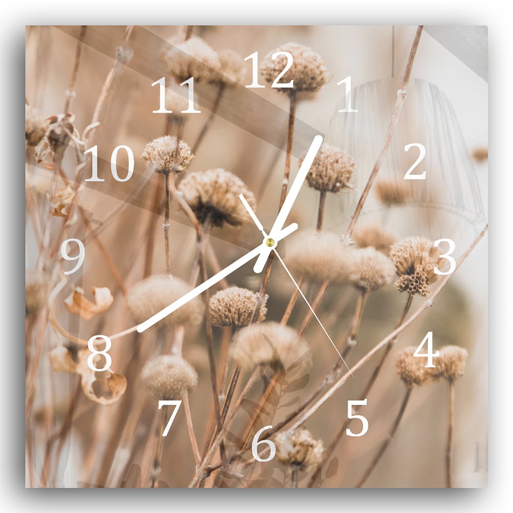 Wanduhr 30x30 - Winterliche Trockenblumen