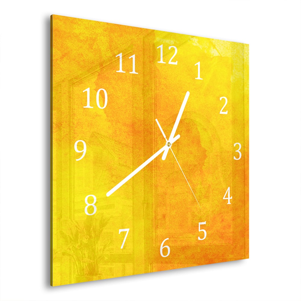 Wanduhr 30x30 - Orange-gelbe Aquarellfarbe