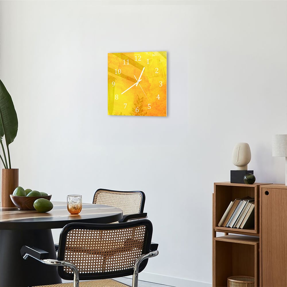 Wanduhr 30x30 - Orange-gelbe Aquarellfarbe