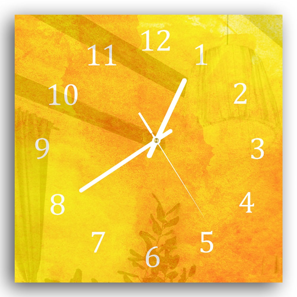 Wanduhr 30x30 - Orange-gelbe Aquarellfarbe