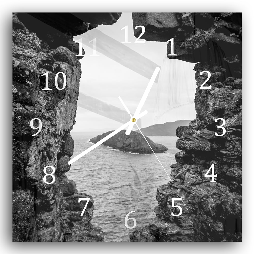 Wanduhr 30x30 - Meerblick von den Felsen