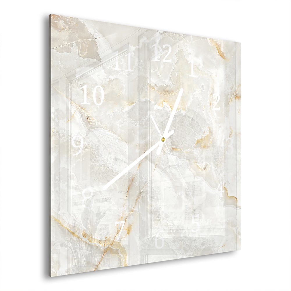 Wanduhr 30x30 - Weißgold-Marmor