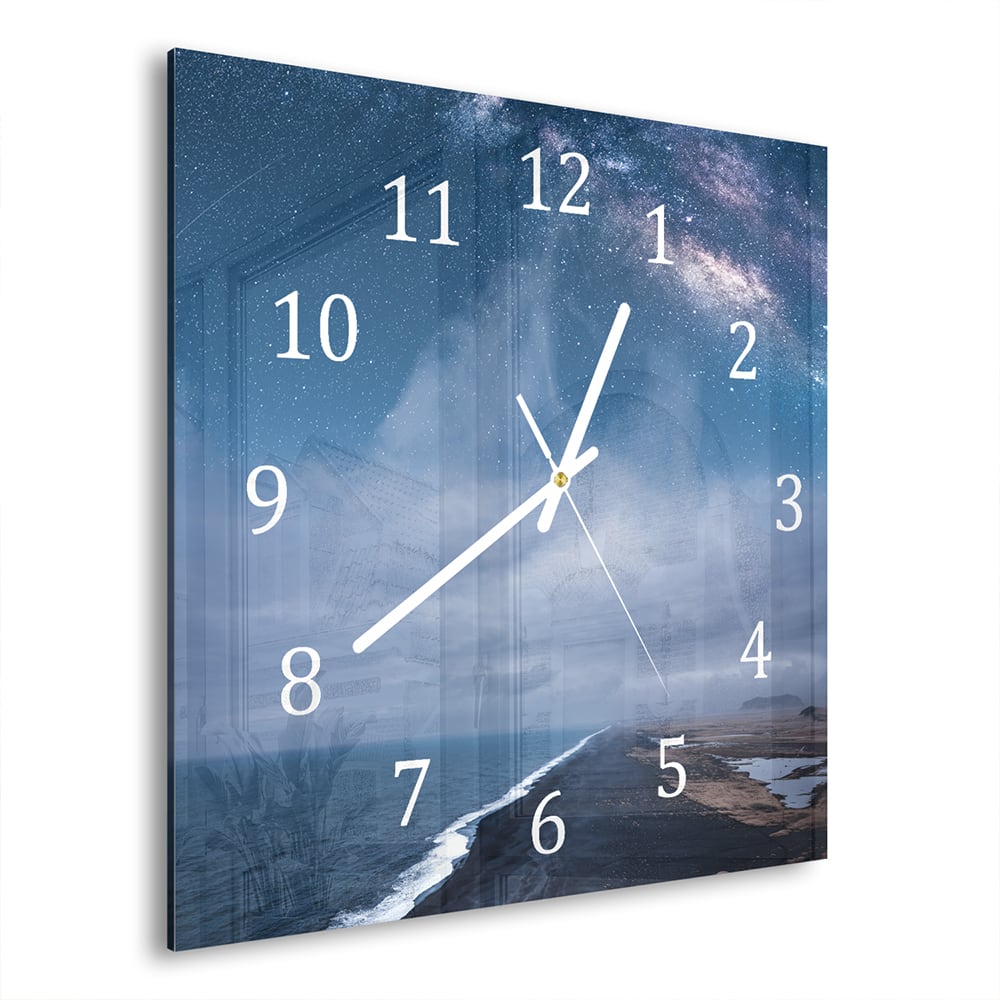 Wanduhr 30x30 - Milchstraße über dem Strand