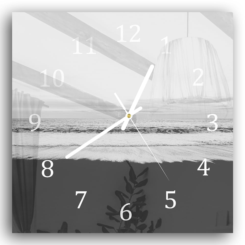 Wanduhr 30x30 - Schwarz-weiß Strand