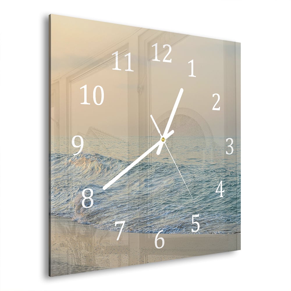 Wanduhr 30x30 - Wellenender Ozean