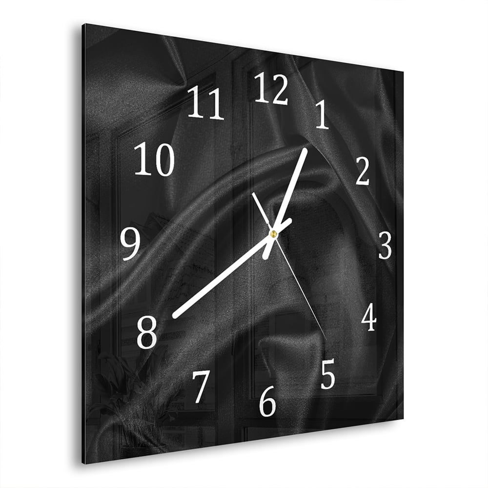 Wanduhr 30x30 - Schwarze Seidensatin-Textur