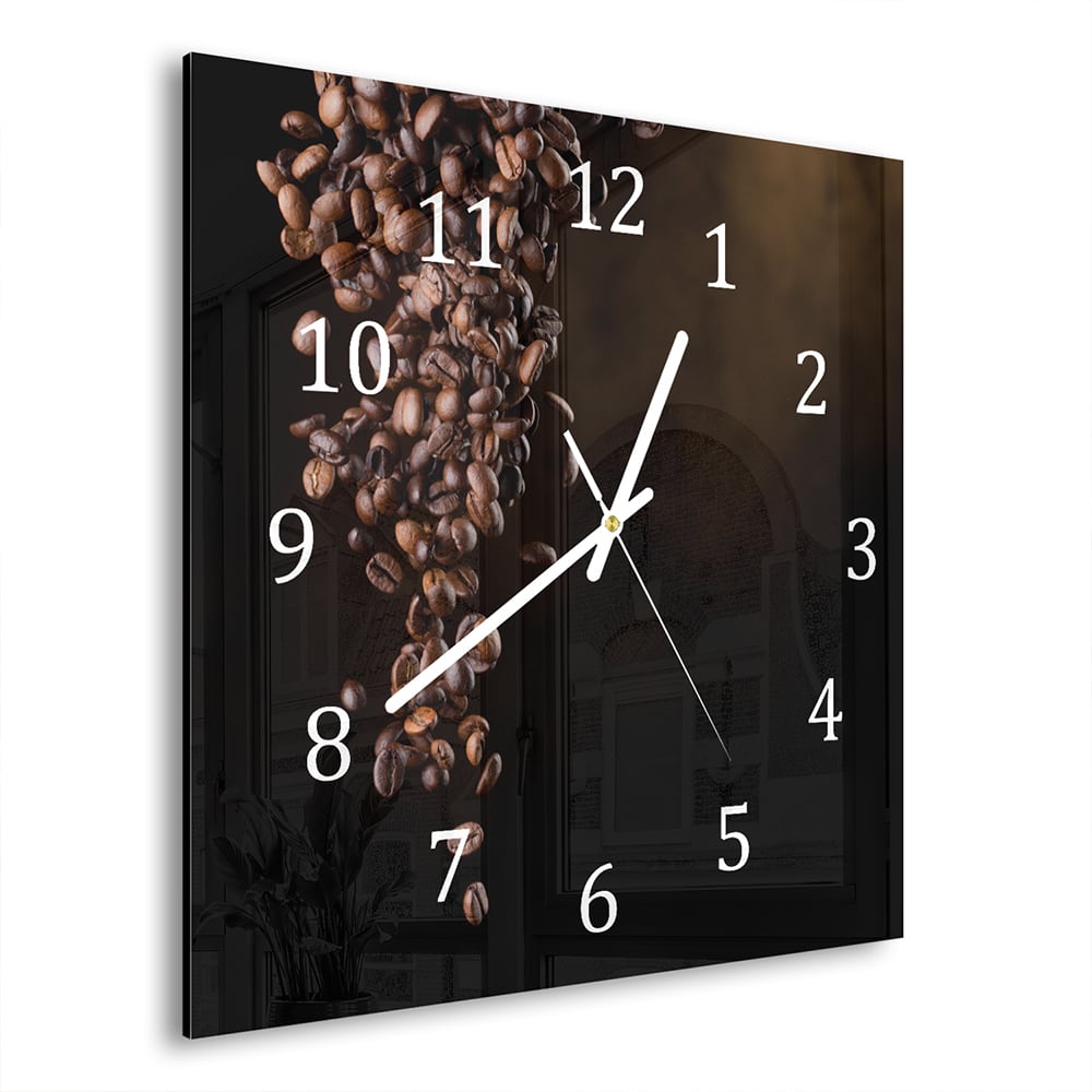 Wanduhr 30x30 - Fallende Kaffeebohnen