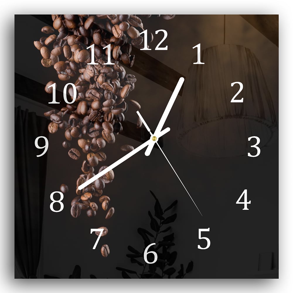 Wanduhr 30x30 - Fallende Kaffeebohnen