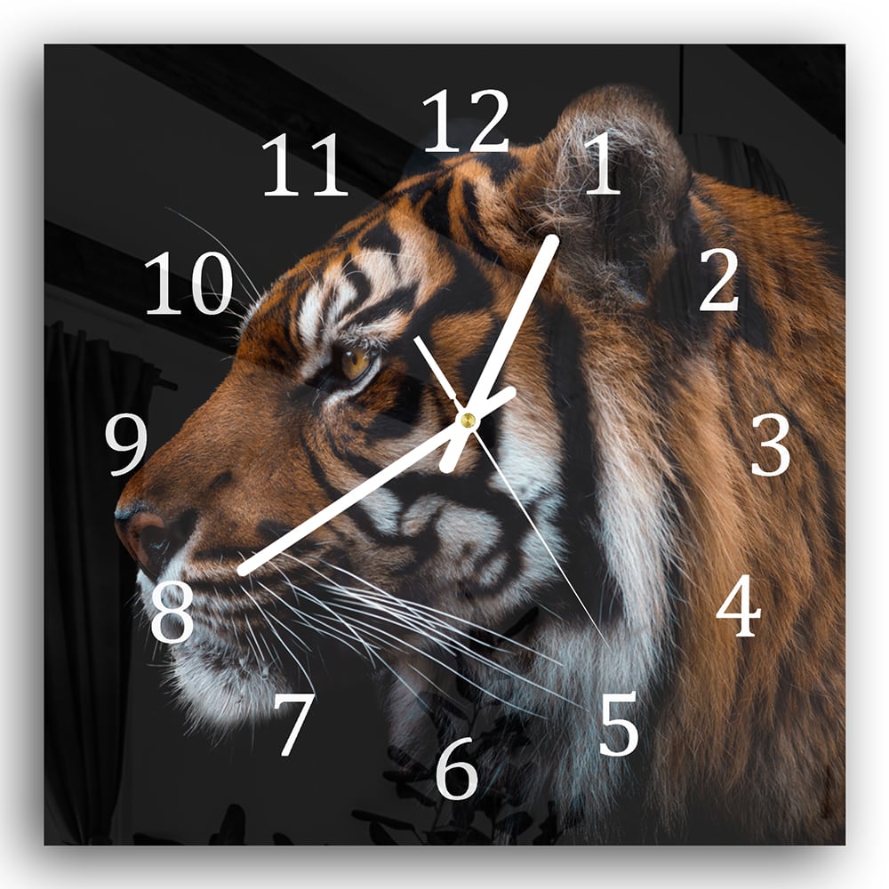 Wanduhr 30x30 - Tiger-Seitenporträt