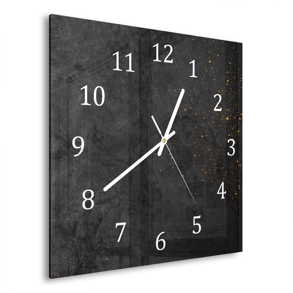 Wanduhr 30x30 - Schwarze Textur mit goldenen Partikeln