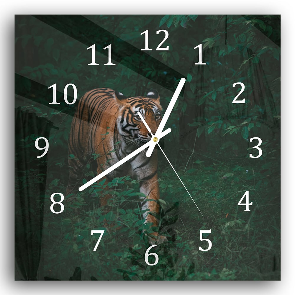 Wanduhr 30x30 - Bengalischer Tiger im Wald