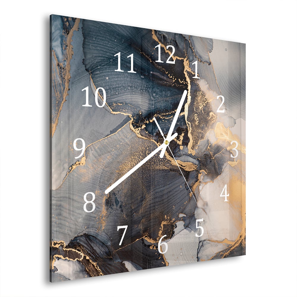 Wanduhr 30x30 - Schwarz-Gold-abstrakte Kunst