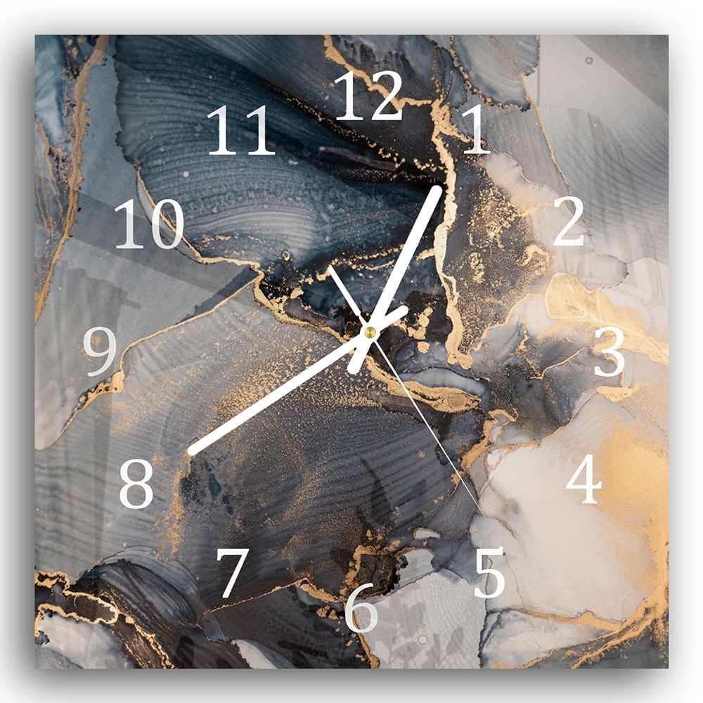 Wanduhr 30x30 - Schwarz-Gold-abstrakte Kunst