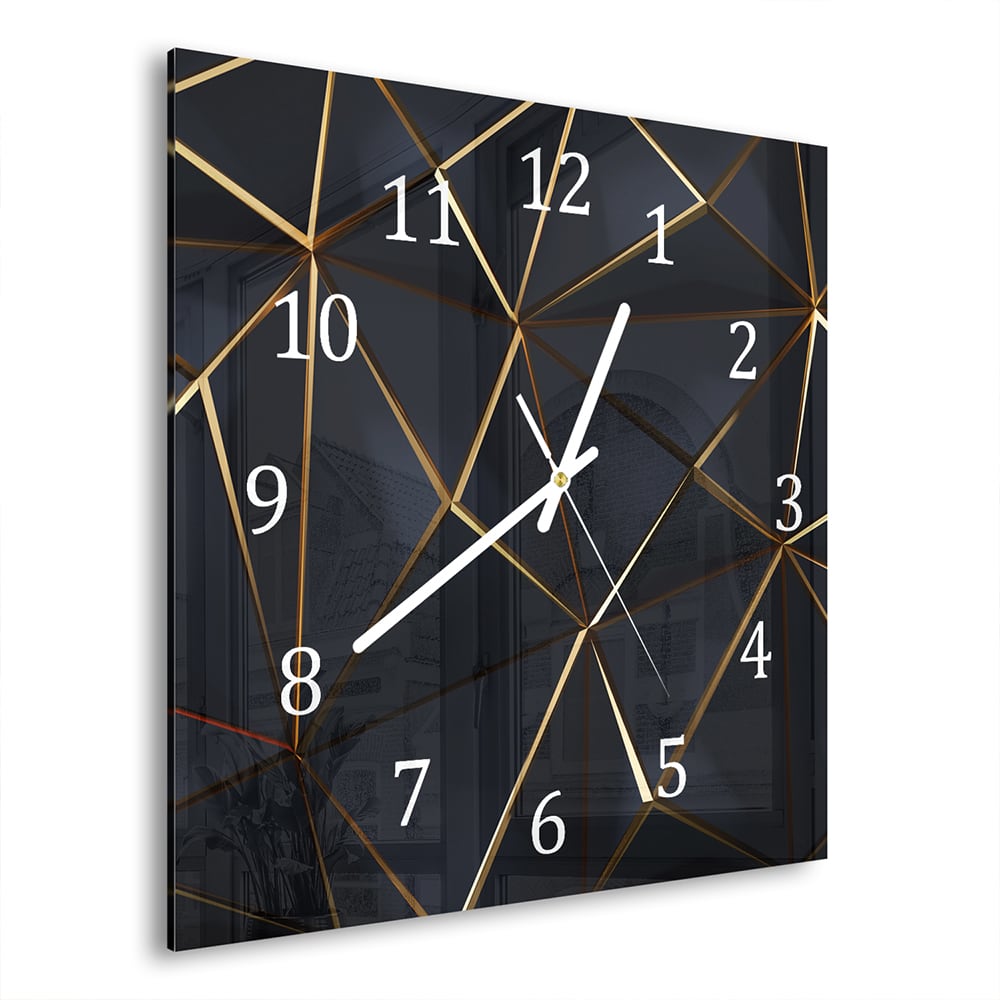Wanduhr 30x30 - Schwarz-goldene geometrische Formen