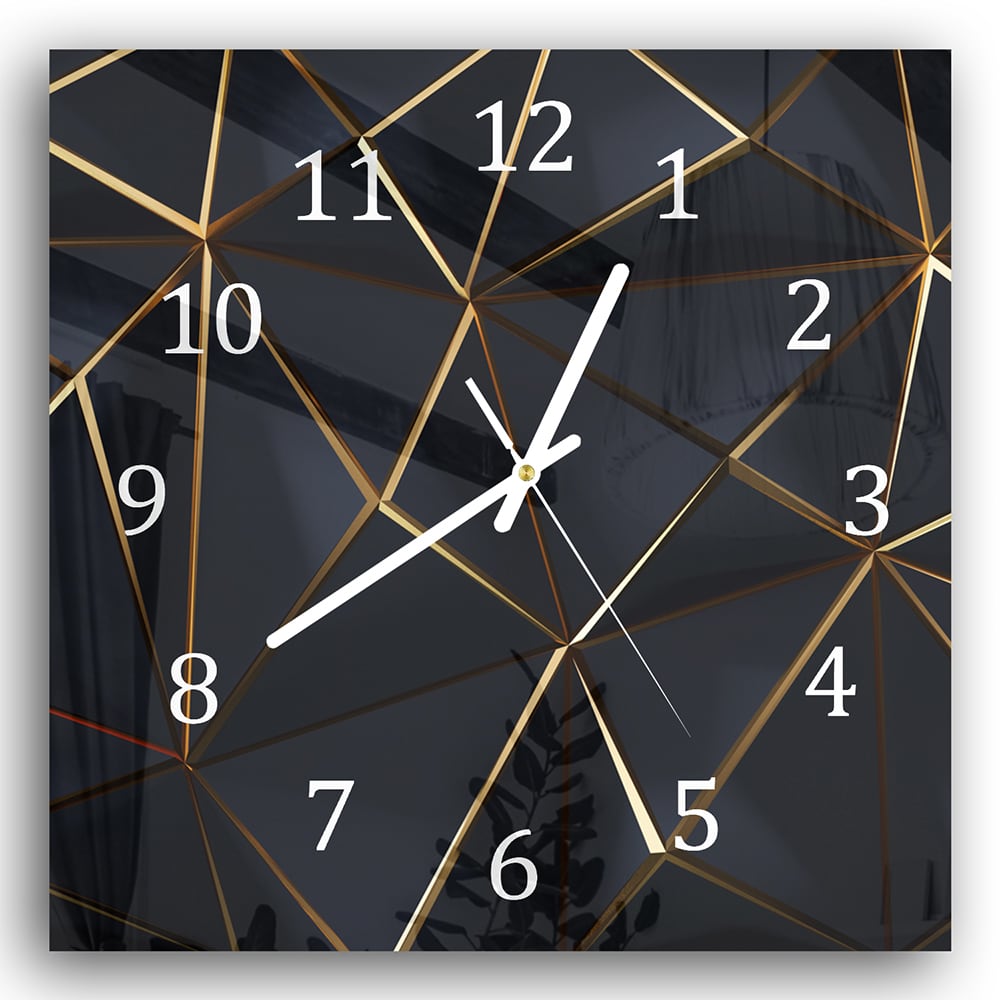 Wanduhr 30x30 - Schwarz-goldene geometrische Formen
